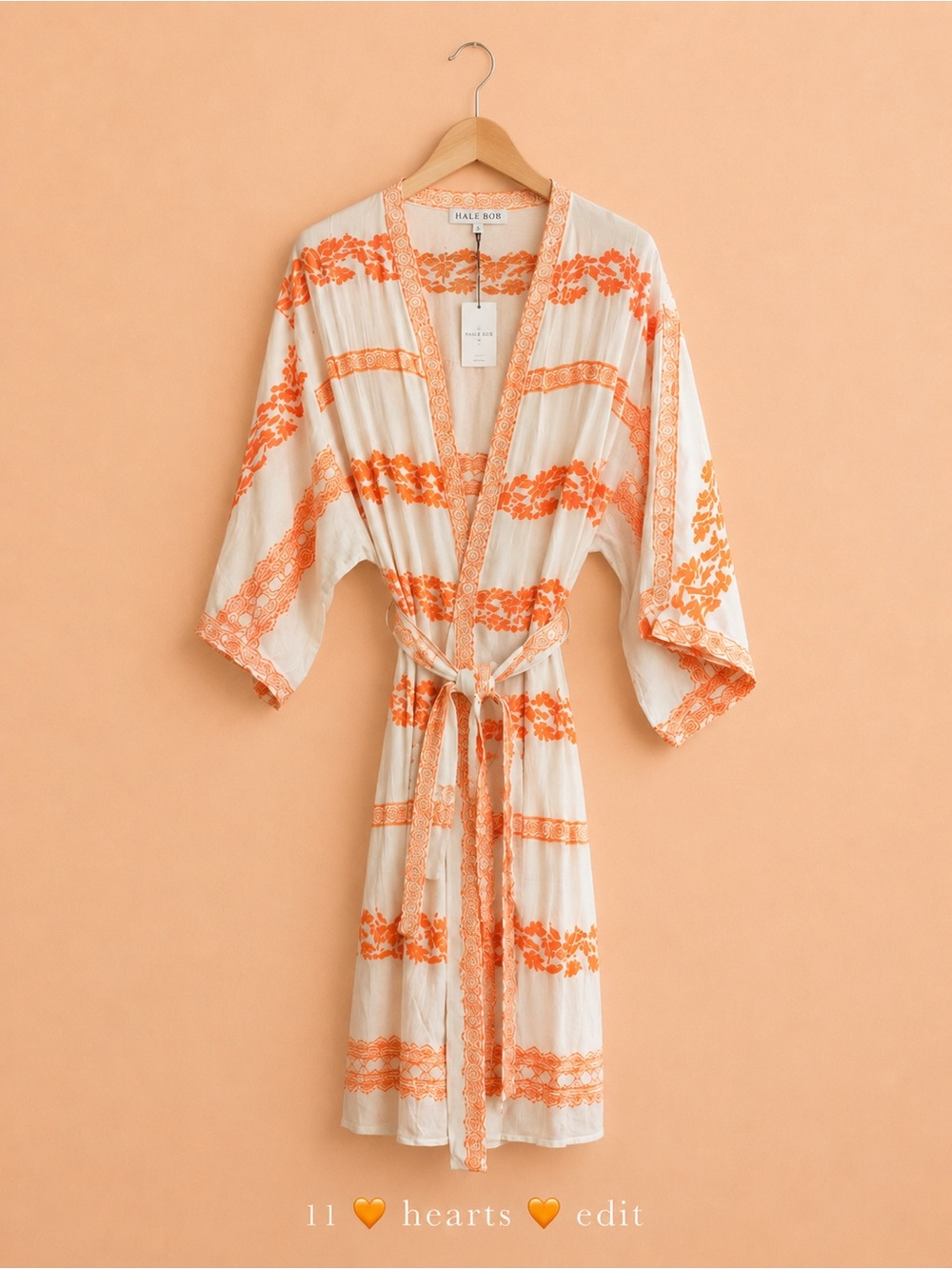 Hale Bob Bamboo Resort Kimono Robe Cover-Up Orange Cream Small NWT - Picture 2 of 10